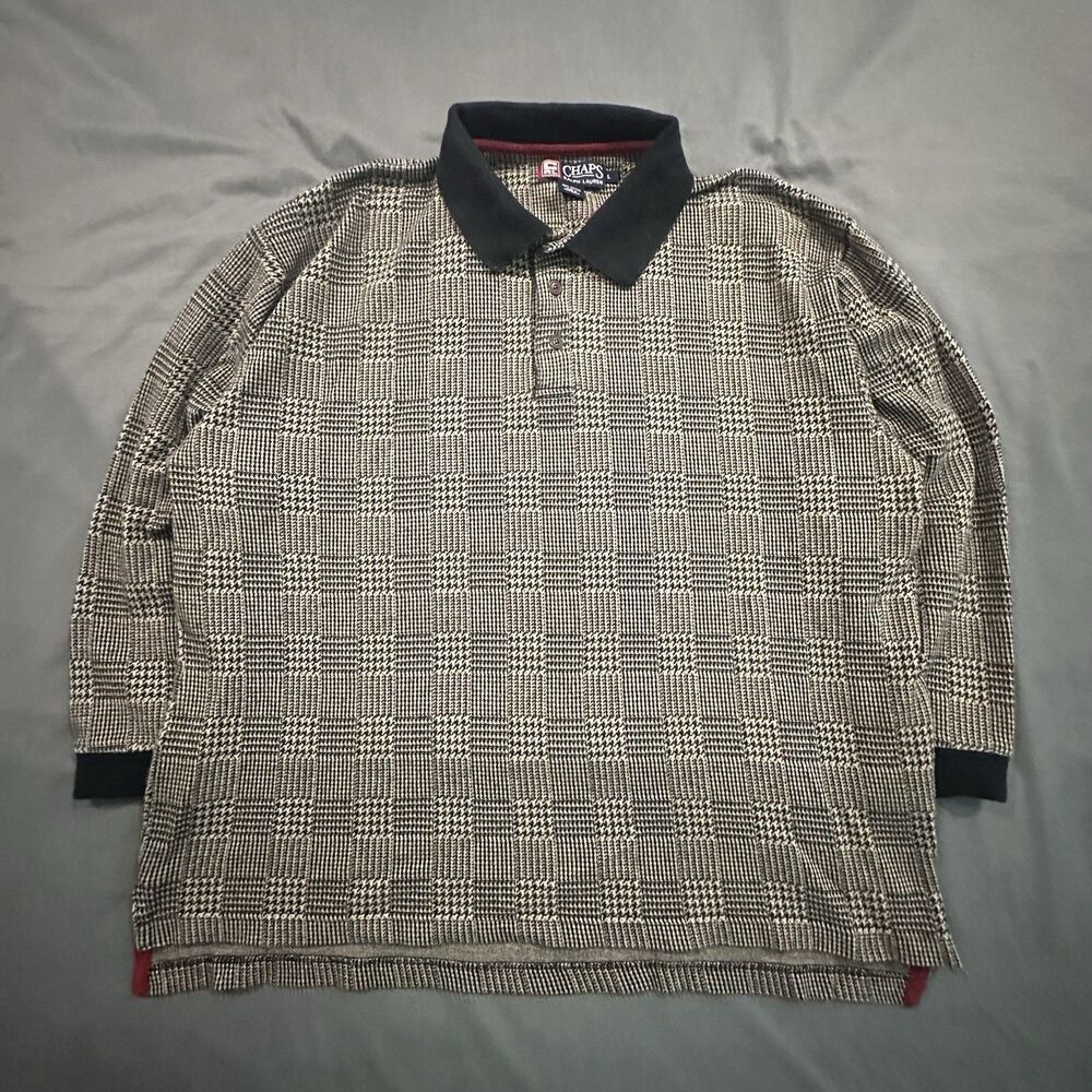 Vintage Chaps Ralph Lauren Long Sleeve Polo Mens L Geometric Houndstooth Check